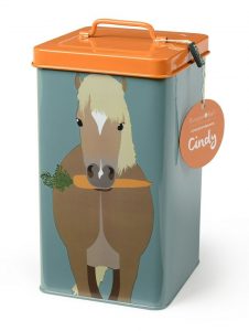 Pet treat tin for a pony or horse owner