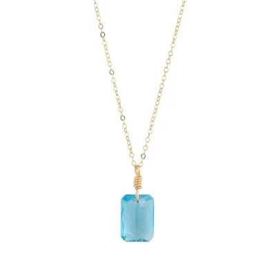 Gold Filled Large Aquamarine Crystal Pendant Necklace