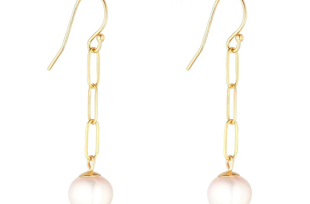 MoMuse Gold Filled Pearl & Paperclip chain Drop Earrings