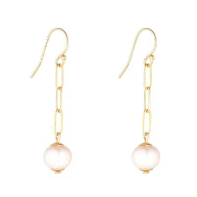 MoMuse Gold Filled Pearl & Paperclip Chain Drop Earrings