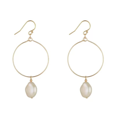 MoMuse Gold Filled Baroque Pearl Hoop Earrings