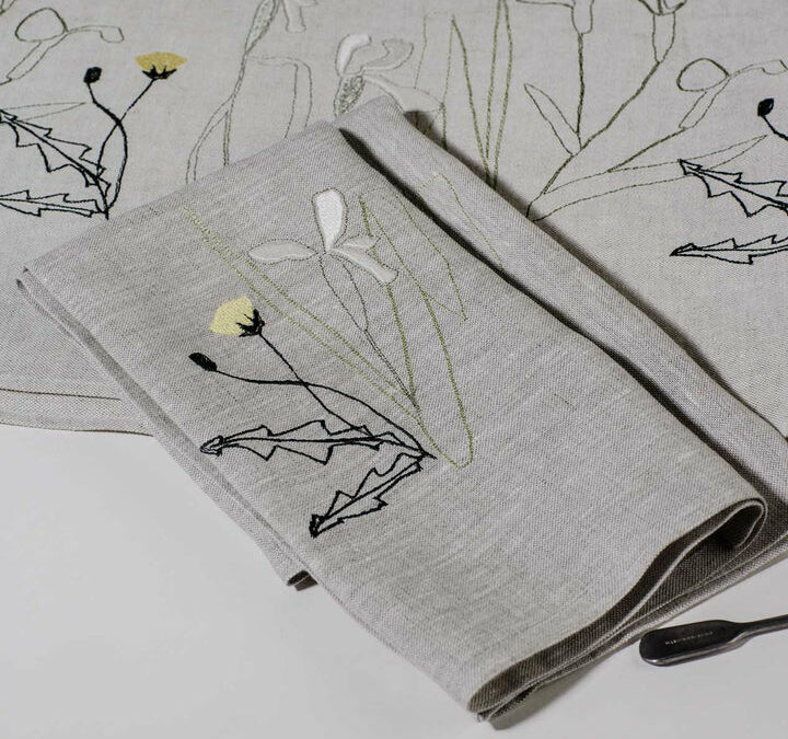 Jennifer Slattery Set of 4 ‘Herbarium’ Embroidered Irish Linen Napkins, Natural