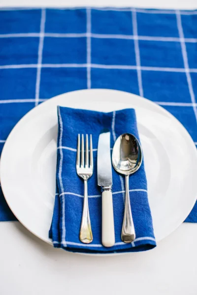 Jennifer Slattery Windowpane Check Irish Linen Table Runner in Cobalt Blue