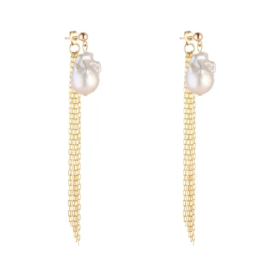 MoMuse Gold Filled Baroque Pearl Fringe Earrings