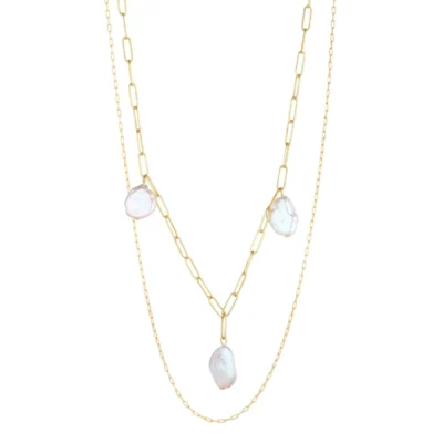 MoMuse Gold Filled Paperclip & Fine Chain with Flat Baroque Pearl Pendant Necklace
