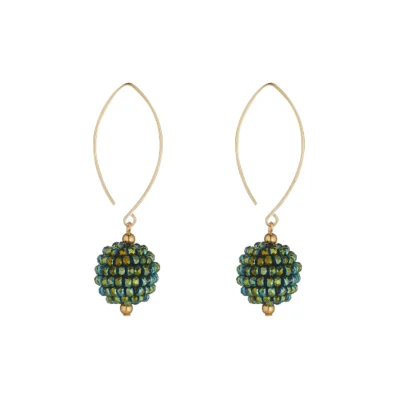 MoMuse Gold Filled Small Forest Green Crystal Cluster Oval Open Earrings