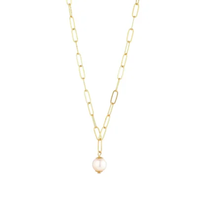 MoMuse Gold Filled Paperclip Chain Petite Pearl 18" Necklace