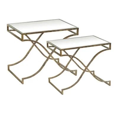 set of two mirrored tables with champagne coloured finish