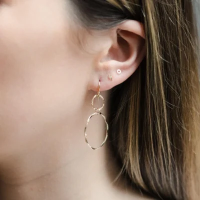 Gold Filled Molten Double Circle Drop Earrings