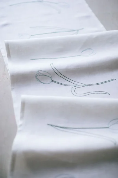 Jennifer Slattery Embroidered Linen Table Runner with Tulips