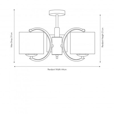 Arcadia Satin Brass Metal Curved 3 Arm Semi Flush Pendant