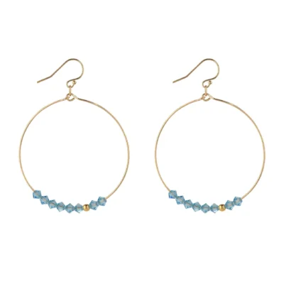 MoMuse Gold Filled Aquamarine Crystal Row Hoop Earrings