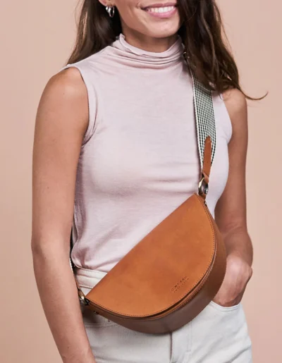 O My Bag Half Moon Laura Crossbody Bag in Cognac Leather