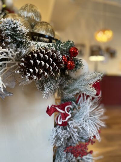 Red Garland with bows and pinecones