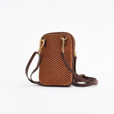 Landa Cassia Phone Bag in Woven and Brown Leather