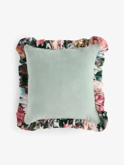 Green Floral Frill Cushion