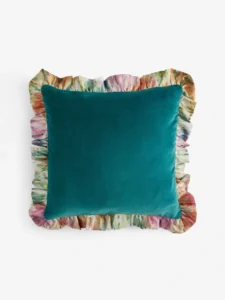 Teal Floral Frill Cushion