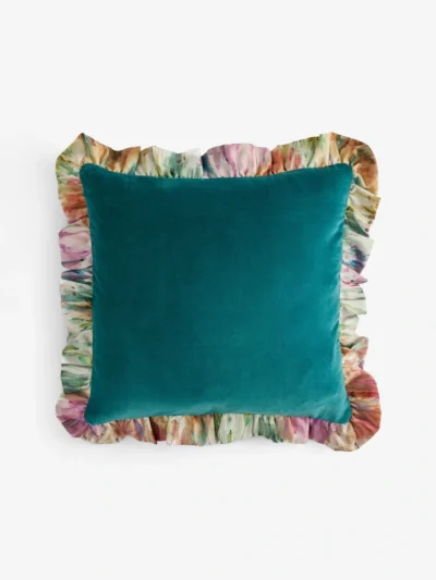 Teal Floral Frill Cushion